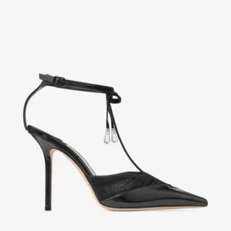 Afia Mesh 100 – Décolleté nere in pelle spazzolata e tulle arricciato