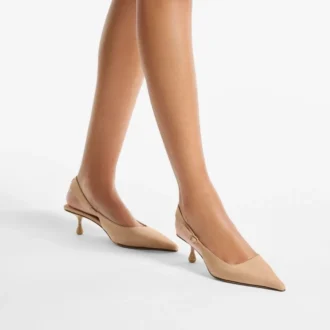 Amel 50 Slingback in pelle scamosciata color chai