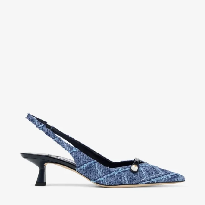 Amita 45 Slingback in denim a trama incrociata color blu marino e vernice Amita 45 Slingback in denim a trama incrociata color blu marino e vernice