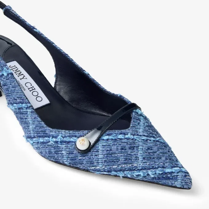 Amita 45 Slingback in denim a trama incrociata color blu marino e vernice Amita 45 Slingback in denim a trama incrociata color blu marino e vernice