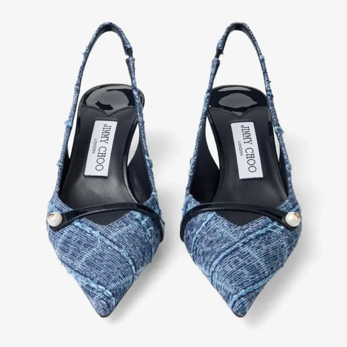 Amita 45 Slingback in denim a trama incrociata color blu marino e vernice Amita 45 Slingback in denim a trama incrociata color blu marino e vernice