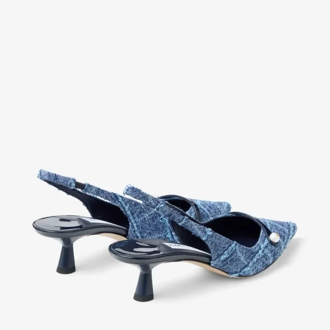 Amita 45 Slingback in denim a trama incrociata color blu marino e vernice Amita 45 Slingback in denim a trama incrociata color blu marino e vernice