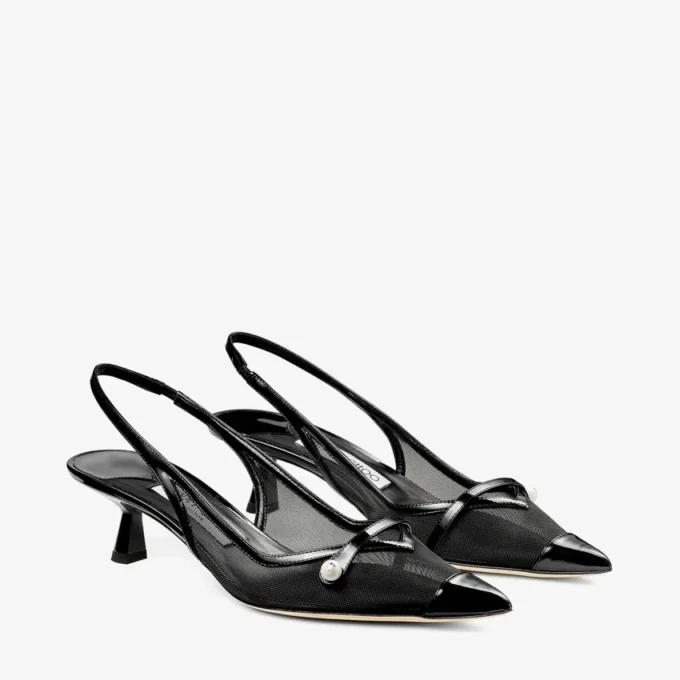 Amita 45 Slingback in pelle verniciata nera e rete Amita 45 Slingback in pelle verniciata nera e rete