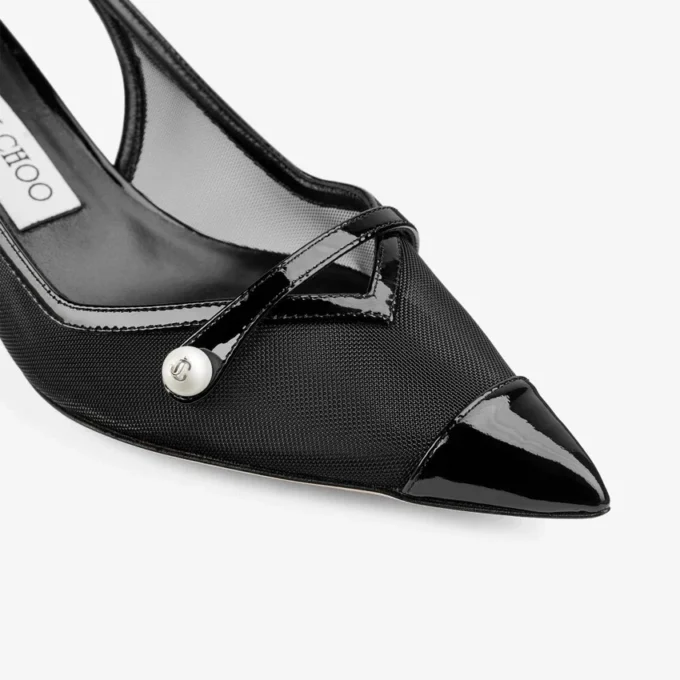 Amita 45 Slingback in pelle verniciata nera e rete Amita 45 Slingback in pelle verniciata nera e rete