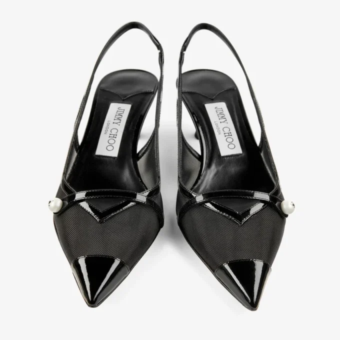 Amita 45 Slingback in pelle verniciata nera e rete Amita 45 Slingback in pelle verniciata nera e rete
