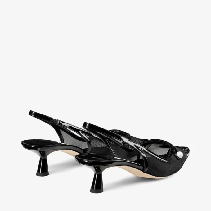Amita 45 Slingback in pelle verniciata nera e rete Amita 45 Slingback in pelle verniciata nera e rete