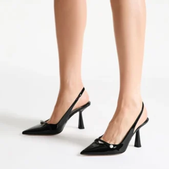 Amita 85 Slingback in pelle nappa verniciata nera