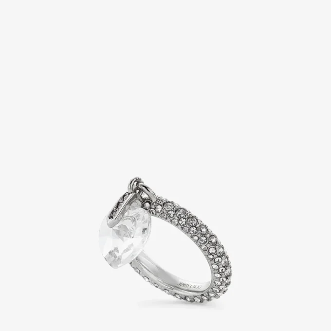 Anello a forma di cuore Anello a forma di cuore con finitura argento e cristalli Anello a forma di cuore Anello a forma di cuore con finitura argento e cristalli