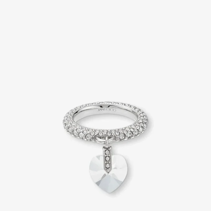 Anello a forma di cuore Anello a forma di cuore con finitura argento e cristalli Anello a forma di cuore Anello a forma di cuore con finitura argento e cristalli