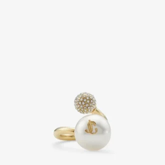 Anello Auri Anello in metallo con finitura dorata, perla e cristalli