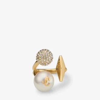 Anello con ciondoli multipli Anello con perla finitura oro Anello con ciondoli multipli Anello con perla finitura oro