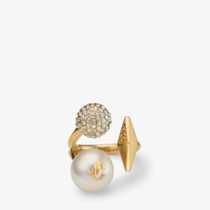 Anello con ciondoli multipli Anello con perla finitura oro Anello con ciondoli multipli Anello con perla finitura oro