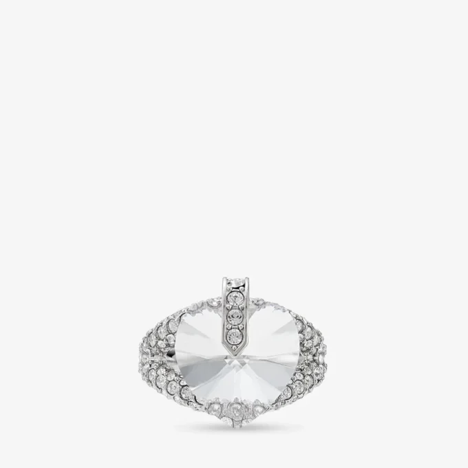 Anello doppio a forma di cuore Anello doppio a forma di cuore con finitura argento e cristalli Anello doppio a forma di cuore Anello doppio a forma di cuore con finitura argento e cristalli