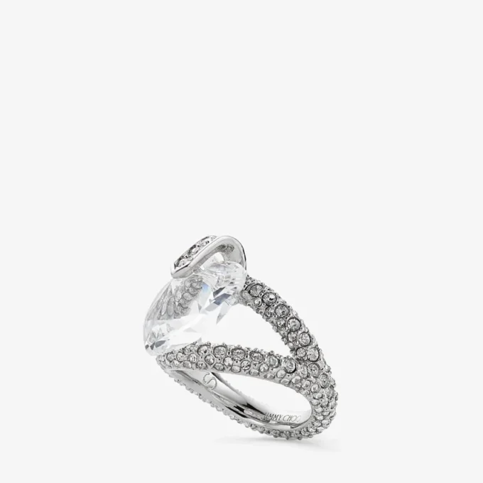 Anello doppio a forma di cuore Anello doppio a forma di cuore con finitura argento e cristalli Anello doppio a forma di cuore Anello doppio a forma di cuore con finitura argento e cristalli