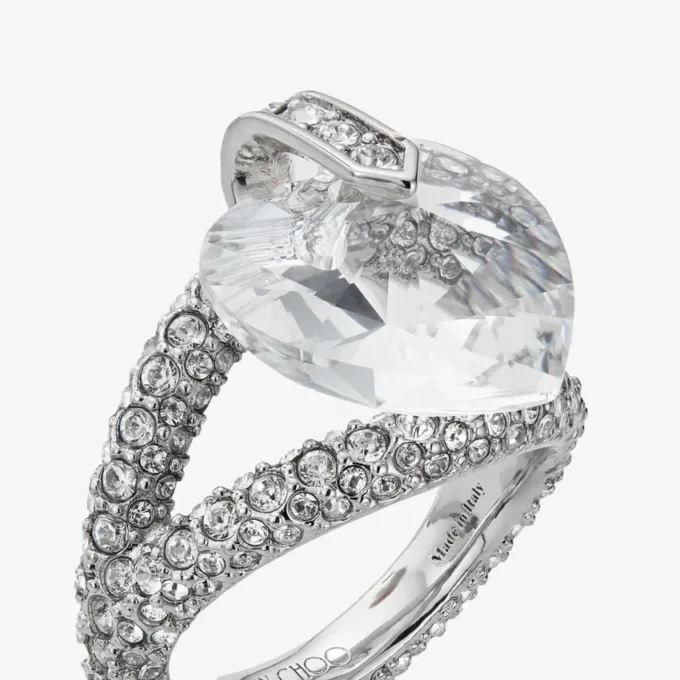 Anello doppio a forma di cuore Anello doppio a forma di cuore con finitura argento e cristalli Anello doppio a forma di cuore Anello doppio a forma di cuore con finitura argento e cristalli