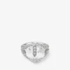 Anello doppio a forma di cuore Anello doppio a forma di cuore con finitura argento e cristalli Anello doppio a forma di cuore Anello doppio a forma di cuore con finitura argento e cristalli