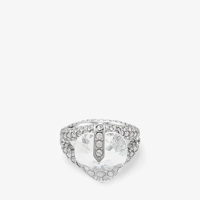 Anello doppio a forma di cuore Anello doppio a forma di cuore con finitura argento e cristalli Anello doppio a forma di cuore Anello doppio a forma di cuore con finitura argento e cristalli