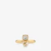 Anello Jc Pearl Cube Anello in metallo dorato con perla e cubo di cristallo Anello Jc Pearl Cube Anello in metallo dorato con perla e cubo di cristallo