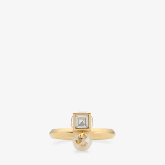 Anello Jc Pearl Cube Anello in metallo dorato con perla e cubo di cristallo Anello Jc Pearl Cube Anello in metallo dorato con perla e cubo di cristallo