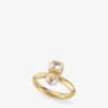 Anello Jc Pearl Cube Anello in metallo dorato con perla e cubo di cristallo Anello Jc Pearl Cube Anello in metallo dorato con perla e cubo di cristallo