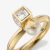 Anello Jc Pearl Cube Anello in metallo dorato con perla e cubo di cristallo Anello Jc Pearl Cube Anello in metallo dorato con perla e cubo di cristallo