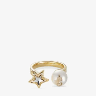 Anello Jc Star Pearl Anello in metallo con finitura dorata con stella in cristallo e perla Anello Jc Star Pearl Anello in metallo con finitura dorata con stella in cristallo e perla