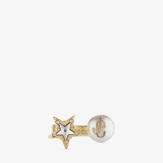 Anello Jc Star Pearl Anello in metallo con finitura dorata con stella in cristallo e perla Anello Jc Star Pearl Anello in metallo con finitura dorata con stella in cristallo e perla