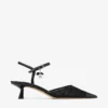 Aren Sling Back 45 Sandali slingback neri in pelle spazzolata e mesh con motivo a cuori e ciondolo a perla Aren Sling Back 45 Sandali slingback neri in pelle spazzolata e mesh con motivo a cuori e ciondolo a perla