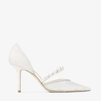 Aurelie 85 Ivory: décolleté in pizzo jimmy choo con decorazioni in perla