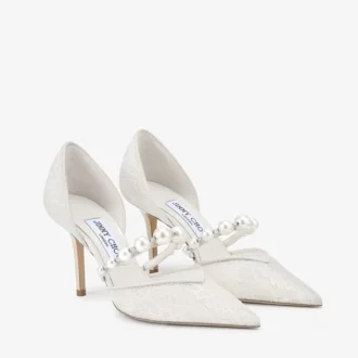 Aurelie 85 Ivory: décolleté in pizzo jimmy choo con decorazioni in perla