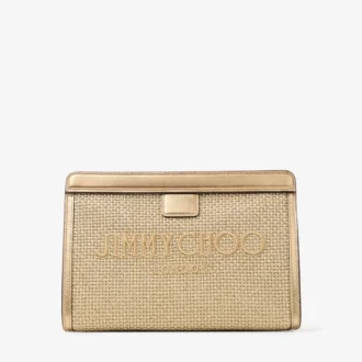 Avenue  Pouch Pouch in rafia ricamata metallizzata oro e cappuccino scuro