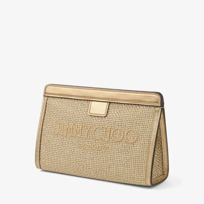 Avenue Pouch Pouch in rafia ricamata metallizzata oro e cappuccino scuro Avenue Pouch Pouch in rafia ricamata metallizzata oro e cappuccino scuro
