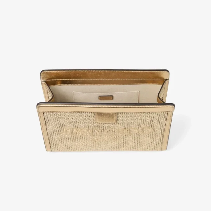 Avenue Pouch Pouch in rafia ricamata metallizzata oro e cappuccino scuro Avenue Pouch Pouch in rafia ricamata metallizzata oro e cappuccino scuro