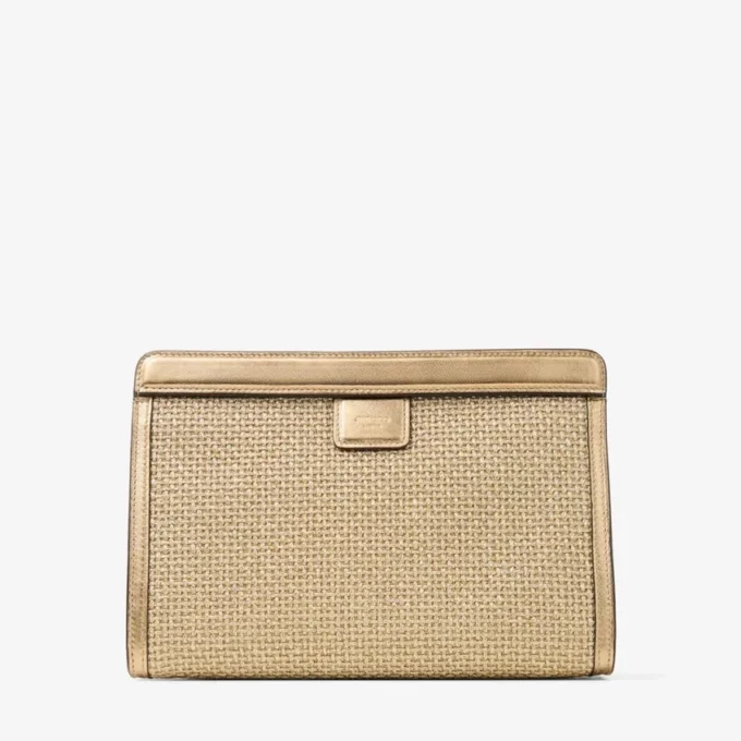 Avenue Pouch Pouch in rafia ricamata metallizzata oro e cappuccino scuro Avenue Pouch Pouch in rafia ricamata metallizzata oro e cappuccino scuro