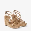Ayla 110 Zeppe in pelle nappa color cappuccino e rafia intrecciata a fiori