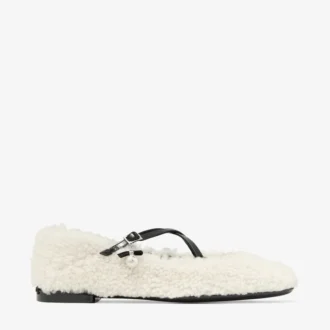 Ballerine Eleri in shearling naturale con ciondolo a perla