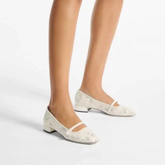 Ballerine Elisa Latte Ballerine con lacci in nappa traforata jimmy choo