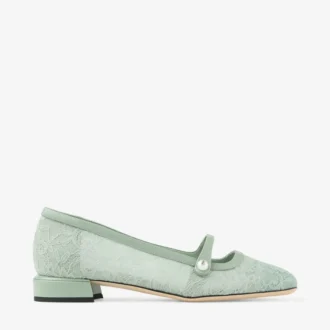 Ballerine Elisa Verde Jimmy Choo in pizzo e pelle spazzolata