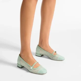 Ballerine Elisa Verde Jimmy Choo in pizzo e pelle spazzolata