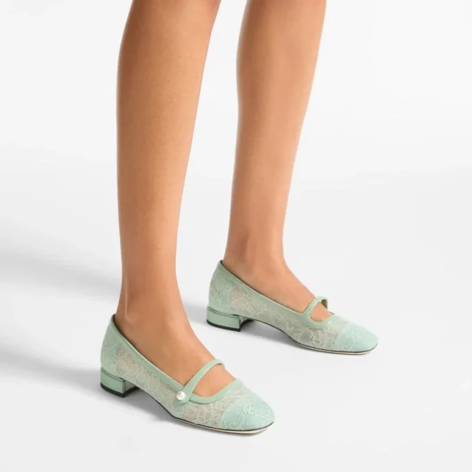 Ballerine Elisa Verde Jimmy Choo in pizzo e pelle spazzolata Ballerine Elisa Verde Jimmy Choo in pizzo e pelle spazzolata