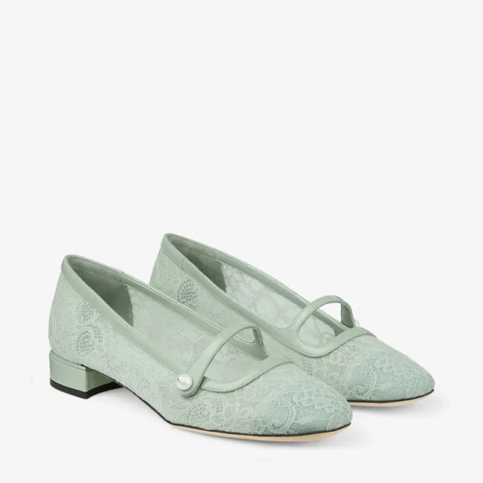 Ballerine Elisa Verde Jimmy Choo in pizzo e pelle spazzolata Ballerine Elisa Verde Jimmy Choo in pizzo e pelle spazzolata