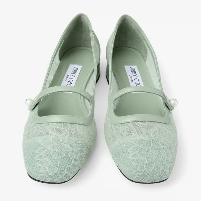 Ballerine Elisa Verde Jimmy Choo in pizzo e pelle spazzolata Ballerine Elisa Verde Jimmy Choo in pizzo e pelle spazzolata