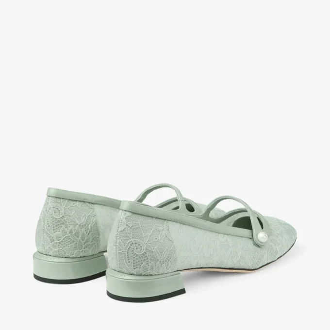 Ballerine Elisa Verde Jimmy Choo in pizzo e pelle spazzolata Ballerine Elisa Verde Jimmy Choo in pizzo e pelle spazzolata