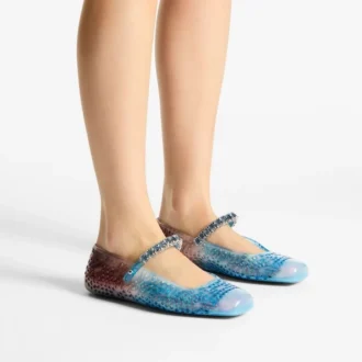 Ballerine in gomma Jelly Denim Degradé con decorazioni in cristallo