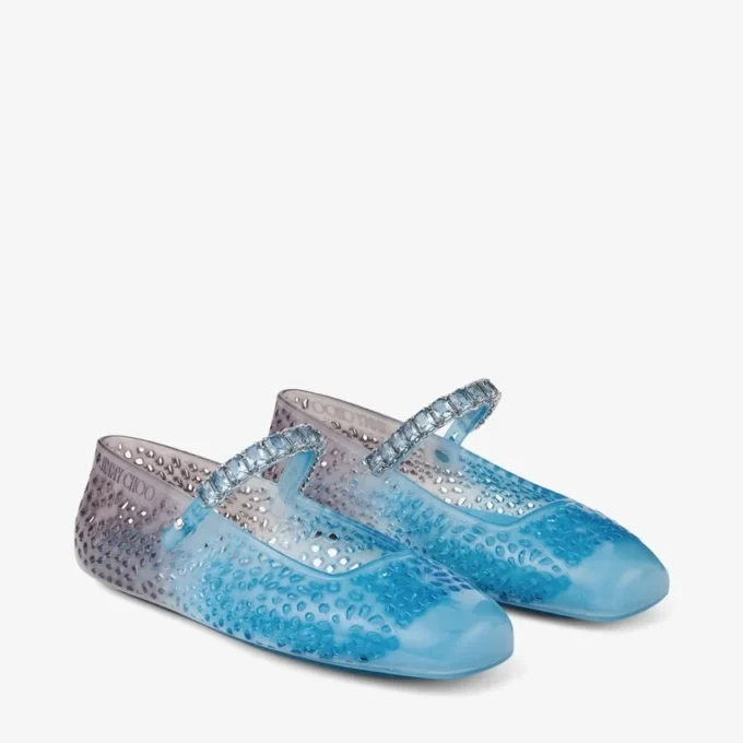 Ballerine in gomma Jelly Denim Degradé con decorazioni in cristallo