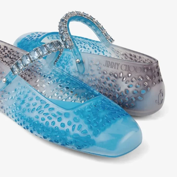 Ballerine in gomma Jelly Denim Degradé con decorazioni in cristallo