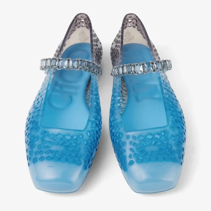 Ballerine in gomma Jelly Denim Degradé con decorazioni in cristallo
