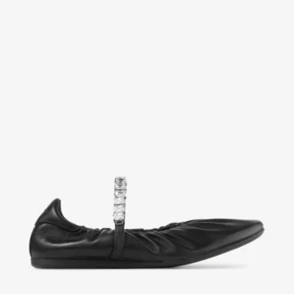 Ballerine Jade in morbida pelle nappa nera con cinturino in cristallo