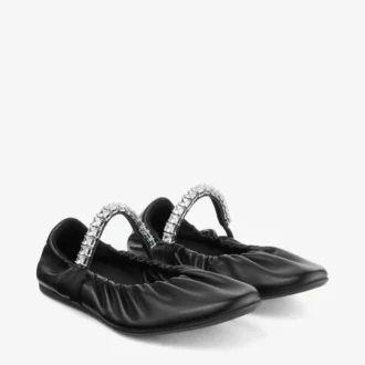 Ballerine Jade in morbida pelle nappa nera con cinturino in cristallo