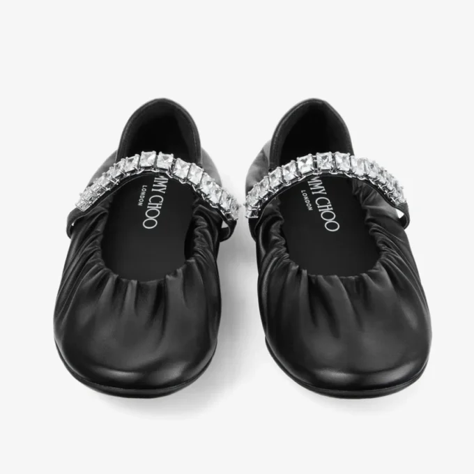 Ballerine Jade in morbida pelle nappa nera con cinturino in cristallo Ballerine Jade in morbida pelle nappa nera con cinturino in cristallo